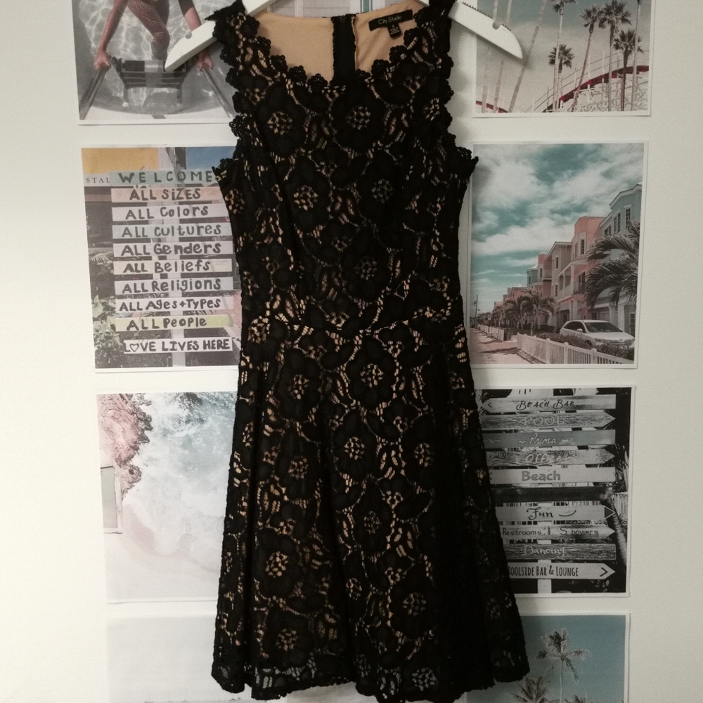 *NWT* City Studio Lace Skater Dress Black & Nude
